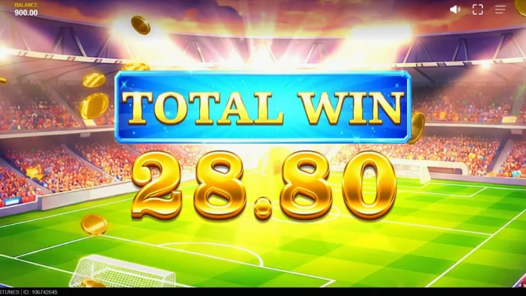 Interface do jogo World Football Fortunes com temática de estádio de futebol